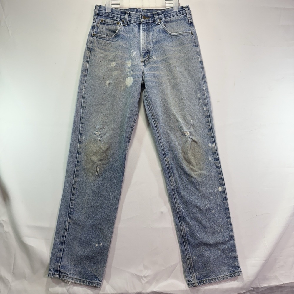 Carhartt Jeans Mens 32x34 Relaxed Fit Denim Workwear Distressed Blue - Picture 2 of 7